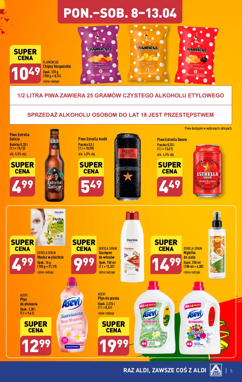 Gazetka promocyjna Aldi - Poznaj smaki Hiszpanii i Portugalii - ważna 08.04 do 13.04.2024 - strona 5 - produkty: Chipsy, Gra, Maska, Maska w płachcie, Piwa, Piwo, Płyn do płukania, Płyn do prania, Szampon