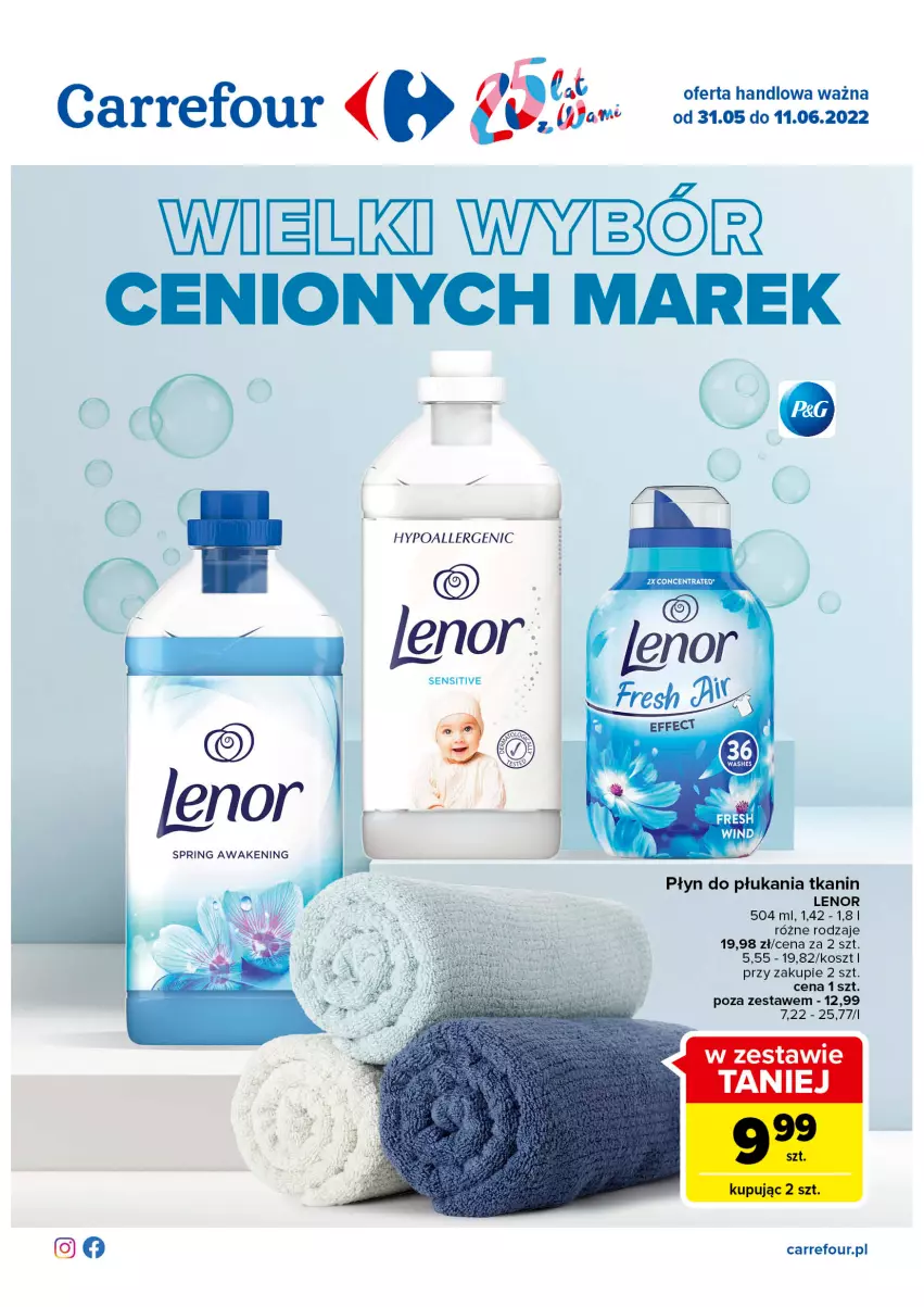 Gazetka promocyjna Carrefour - Gazetka Wielki wybór cenionych marek - ważna 31.05 do 11.06.2022 - strona 1 - produkty: Kosz, Lenor, Płyn do płukania