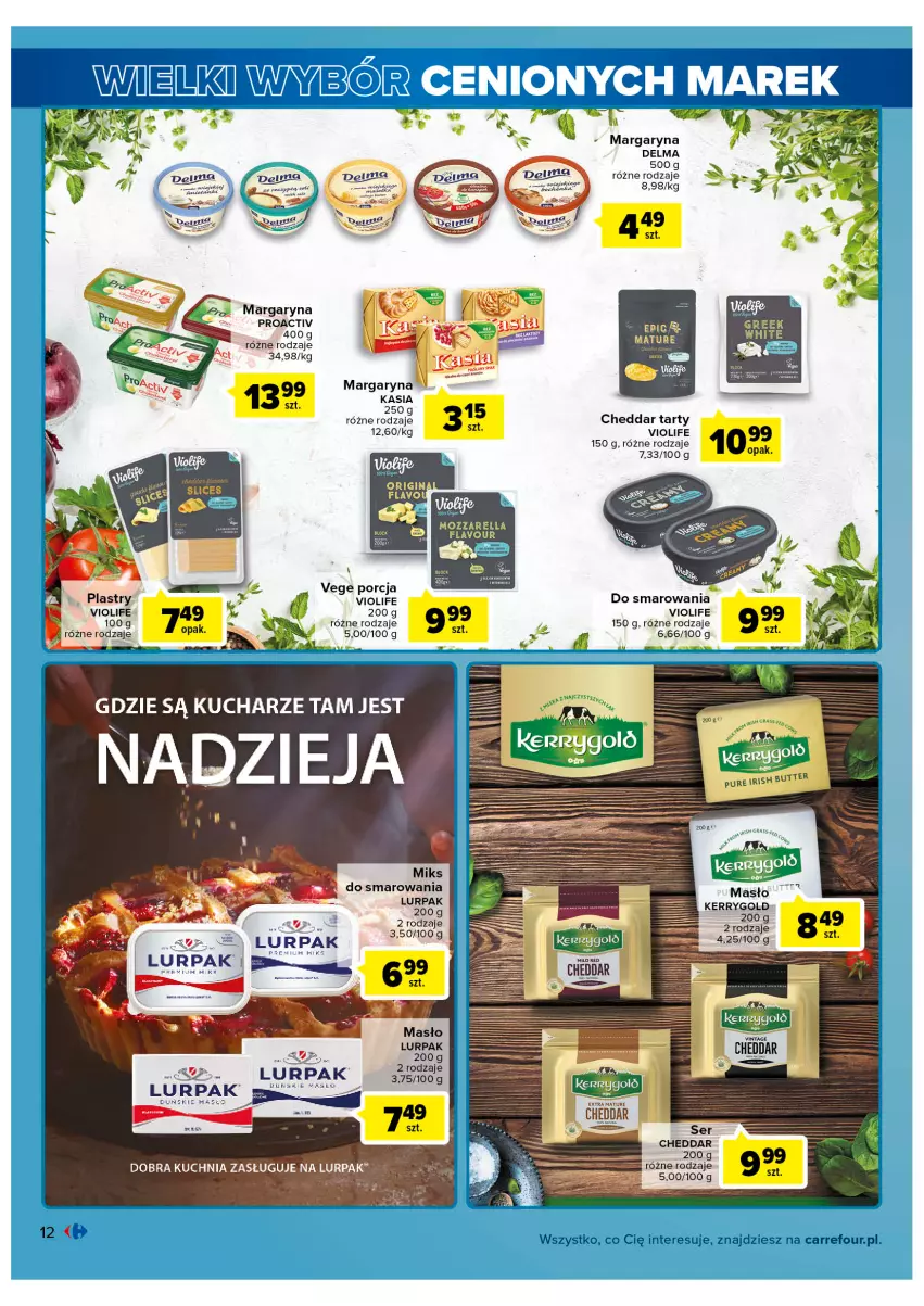 Gazetka promocyjna Carrefour - Gazetka Wielki wybór cenionych marek - ważna 31.05 do 11.06.2022 - strona 12 - produkty: Cheddar, Delma, Kasia, Lurpak, Margaryna, Masło, Mozzarella, Por, Ser