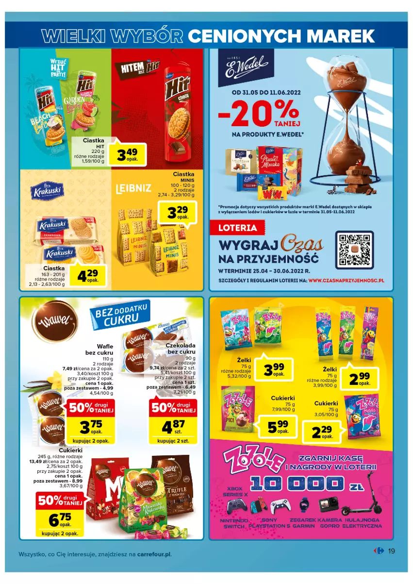 Gazetka promocyjna Carrefour - Gazetka Wielki wybór cenionych marek - ważna 31.05 do 11.06.2022 - strona 19 - produkty: Ciastka, Cukier, Cukierki, Czekolada, Czekolada bez cukru, Gra, Kosz, Wafle