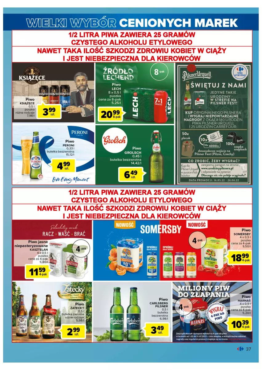 Gazetka promocyjna Carrefour - Gazetka Wielki wybór cenionych marek - ważna 31.05 do 11.06.2022 - strona 37 - produkty: Gin, Gra, Harnaś, Kasztelan, Książęce, LG, Piec, Pilsner Urquell, Piwa, Piwo, Piwo jasne