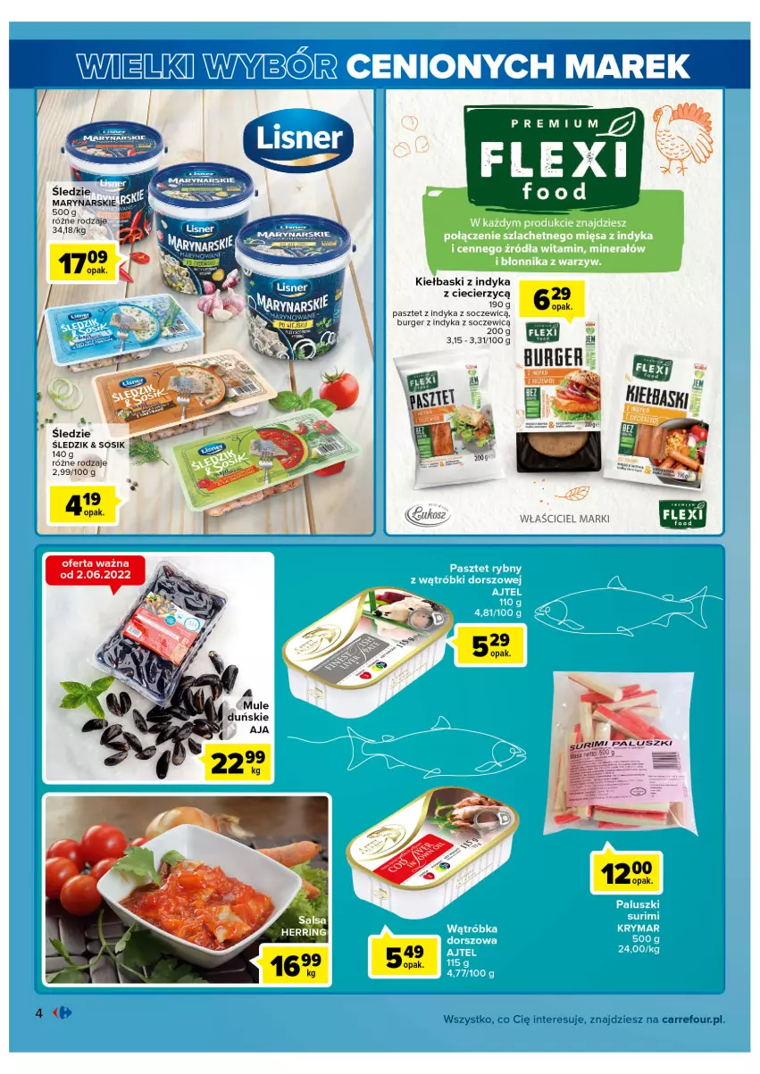 Gazetka promocyjna Carrefour - Gazetka Wielki wybór cenionych marek - ważna 31.05 do 11.06.2022 - strona 4 - produkty: Burger, Kosz, Mule, Pasztet, Pasztet z indyka, Sos