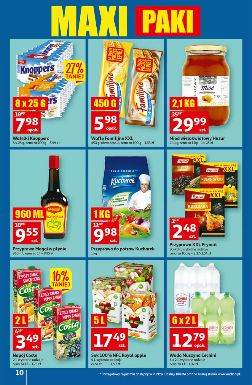 Gazetka promocyjna Auchan - Gazetka przeNISKIE CENY – PrzeWybór z MAXI PAKAMI Hipermarkety - ważna 15.09 do 21.09.2022 - strona 10 - produkty: Fa, Gyros, Kebab, Knoppers, Maggi, Miód, Mus, Napój, Prymat, Sok, Szyna, Wafle, Woda