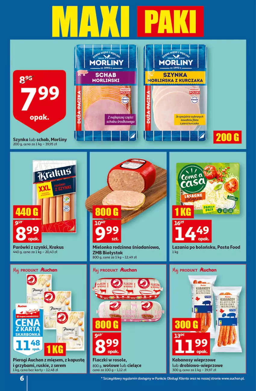 Gazetka promocyjna Auchan - Gazetka przeNISKIE CENY – PrzeWybór z MAXI PAKAMI Hipermarkety - ważna 15.09 do 21.09.2022 - strona 6 - produkty: Danio, Kabanos, Kapustą, Krakus, Morliny, Parówki, Parówki z szynki, Pierogi, Ser, Szynka