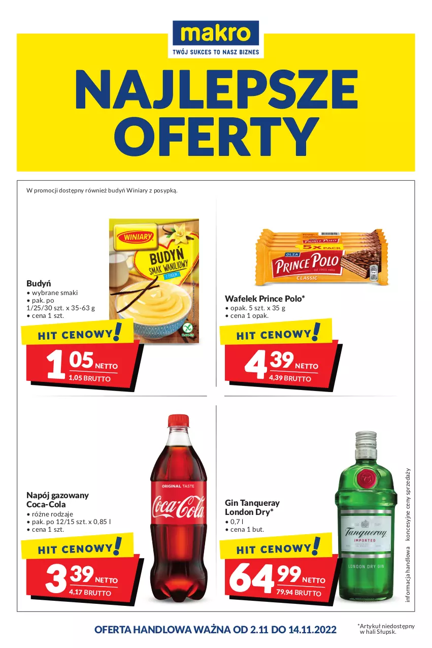 Gazetka promocyjna Makro - Najlepsze oferty - oferta z alkoholem - ważna 02.11 do 14.11.2022 - strona 1 - produkty: Budyń, Coca-Cola, Gin, Napój, Napój gazowany, Prince Polo, Wafelek, Winiary