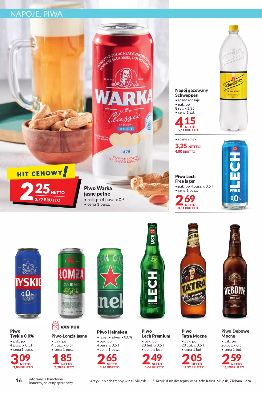 Gazetka promocyjna Makro - Najlepsze oferty - oferta z alkoholem - ważna 02.11 do 14.11.2022 - strona 16 - produkty: Heineken, Lech Premium, Napój, Napój gazowany, Napoje, Piwa, Piwo, Schweppes, Tatra, Tyskie, Warka