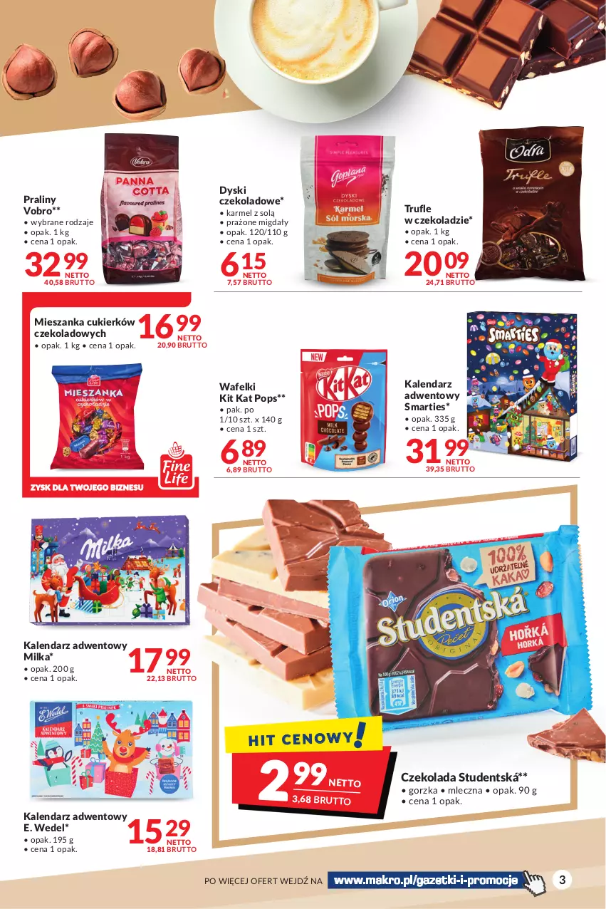 Gazetka promocyjna Makro - Najlepsze oferty - oferta z alkoholem - ważna 02.11 do 14.11.2022 - strona 3 - produkty: Cukier, Czekolada, E. Wedel, Kalendarz, Kalendarz adwentowy, Kit Kat, Migdały, Milka, Praliny