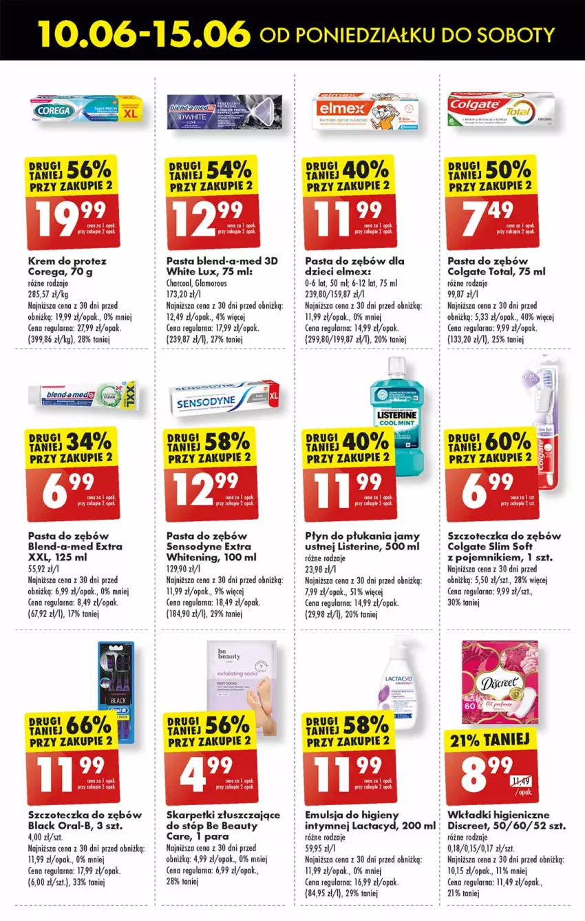 Gazetka promocyjna Biedronka - Od poniedzialku - ważna 10.06 do 15.06.2024 - strona 49 - produkty: Be Be, Blend-a-Med, Colgate, Colgate Total, Corega, Discreet, Dzieci, Edam, Elmex, Emulsja, Fa, Karp, Lack, Lactacyd, Leon, LG, Listerine, Pasta do zębów, Płyn do płukania, Płyn do płukania jamy ustnej, Pojemnik, Sensodyne, Skarpetki, Szafa, Szczoteczka, Szczoteczka do zębów, Wkładki