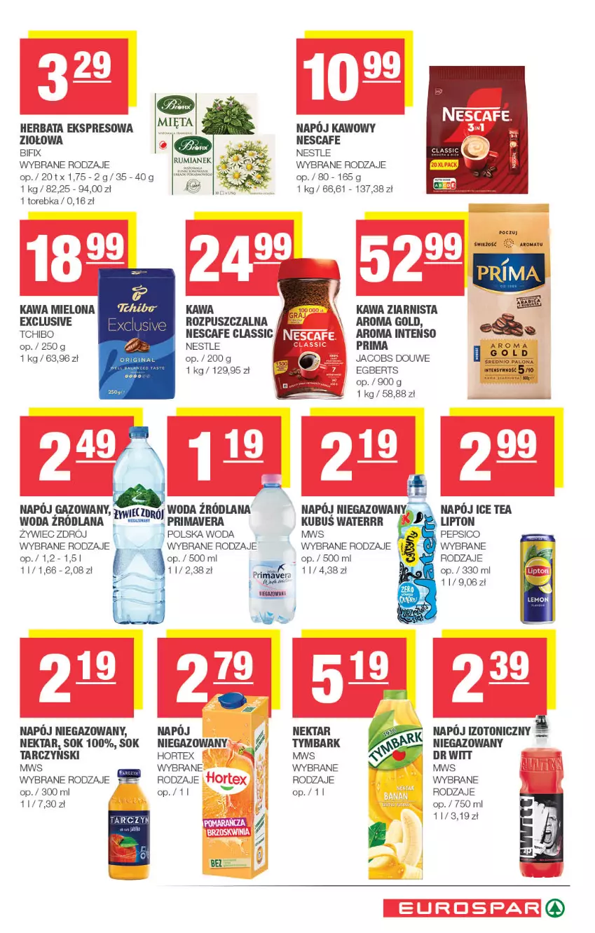 Gazetka promocyjna Spar - EuroSpar - ważna 13.07 do 23.07.2025 - strona 11 - produkty: Herbata, Hortex, Ice tea, Jacobs, Kawa, Kawa mielona, Kawa ziarnista, Kubuś, Kubuś Waterrr, LANA, Lipton, Napój, Napój gazowany, Napój izotoniczny, Napój niegazowany, Nektar, Pepsi, Prima, Primavera, Sok, Tarczyński, Tchibo, Torebka, Tymbark, Woda