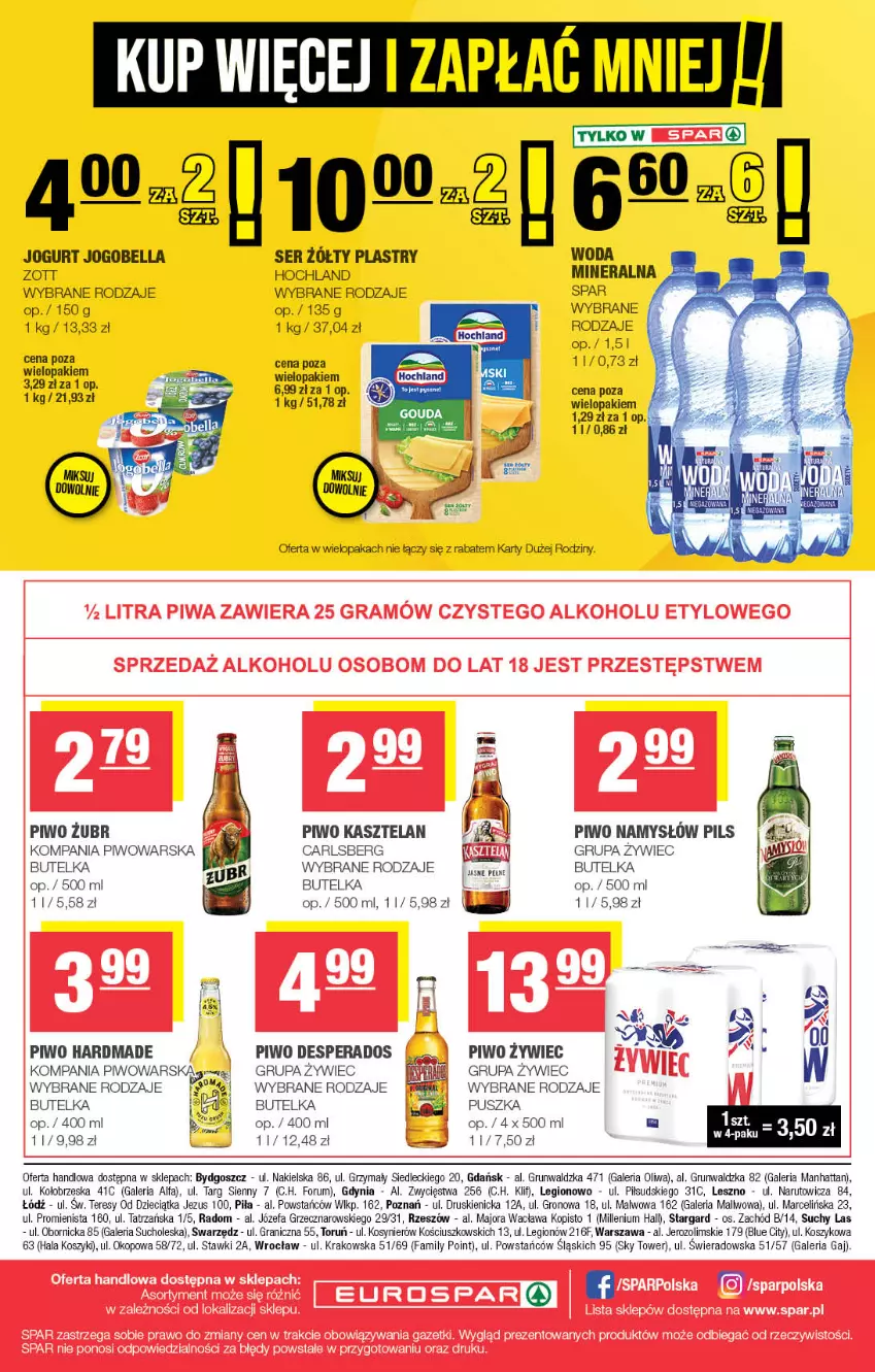 Gazetka promocyjna Spar - EuroSpar - ważna 13.07 do 23.07.2025 - strona 16 - produkty: Bell, Bella, Carlsberg, Desperados, Dzieci, Fa, Gra, Hochland, Jogobella, Jogurt, Kasztelan, Kosz, Namysłów, Piwo, Rum, Ser, Woda, Woda mineralna, Zott