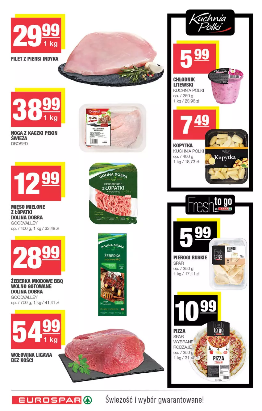 Gazetka promocyjna Spar - EuroSpar - ważna 13.07 do 23.07.2025 - strona 6 - produkty: Fa, Filet z piersi indyka, Kopytka, Kuchnia, Mięso, Mięso mielone, Noga z kaczki, Pierogi, Pizza, Wołowina