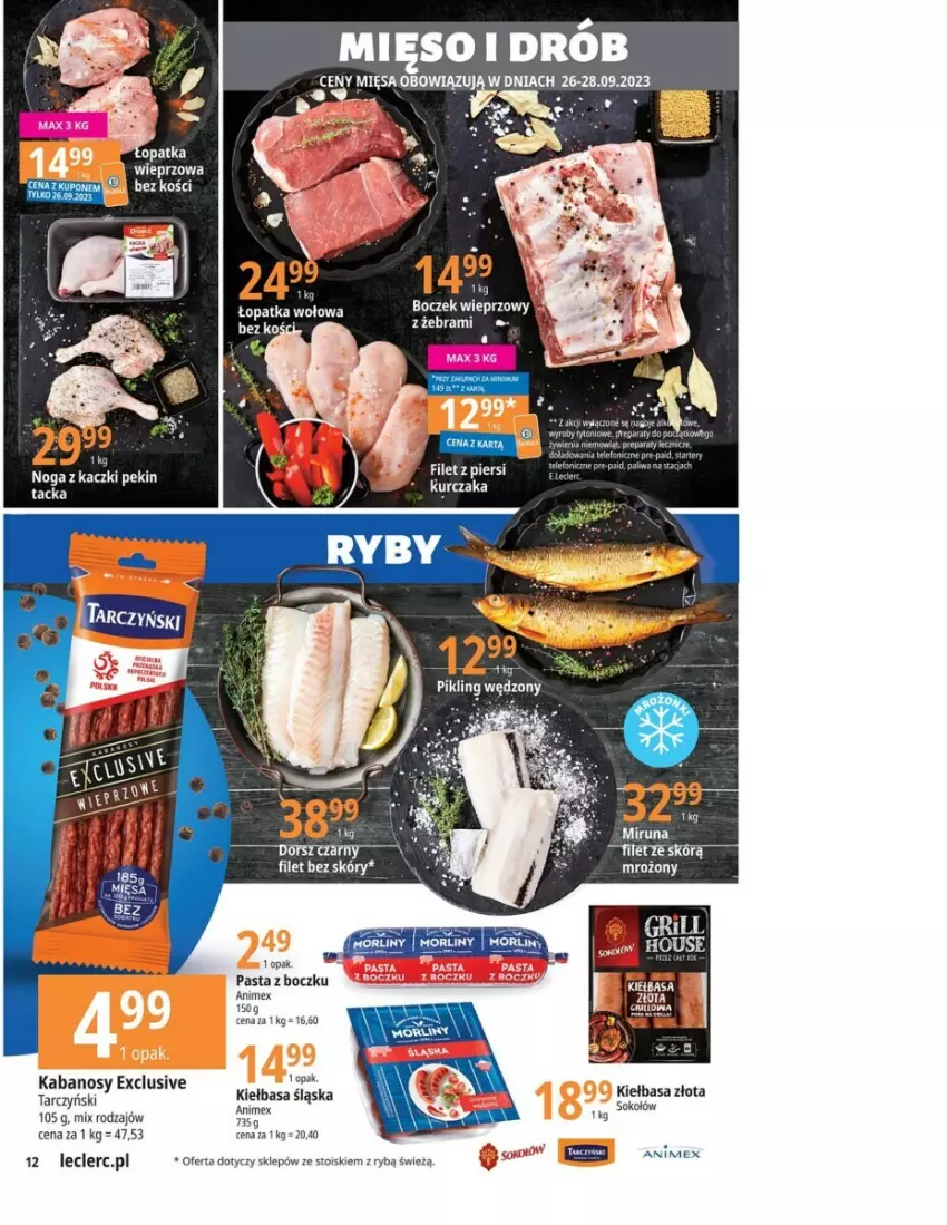 Gazetka promocyjna E Leclerc - ważna 26.09 do 07.10.2023 - strona 4 - produkty: Boczek, Boczek wieprzowy, Drób, Filet z piersi kurczaka, Kabanos, Kiełbasa, Kiełbasa śląska, Kurczak, Mięso, Morliny, Tarczyński