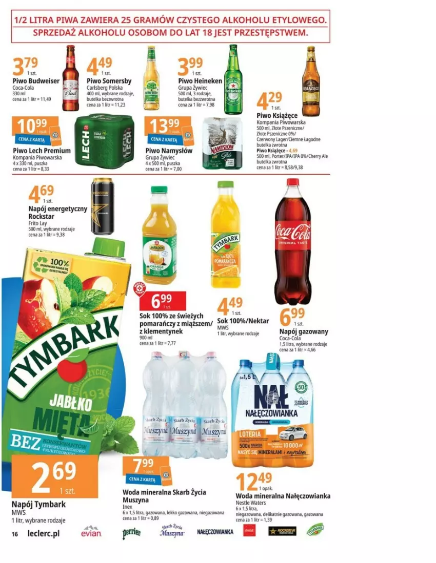 Gazetka promocyjna E Leclerc - ważna 26.09 do 07.10.2023 - strona 8 - produkty: Carlsberg, Coca-Cola, Gra, Heineken, Książęce, Lech Premium, Nałęczowianka, Napój, Napój gazowany, Nektar, Piwa, Piwo, Por, Sok, Somersby, Tymbark, Woda