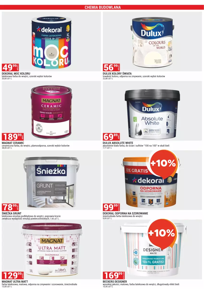 Gazetka promocyjna Merkury Market - ważna 02.11 do 30.11.2023 - strona 33 - produkty: Absolut, Beckers, Dekoral, Dulux, Emulsja, Fa, Farba do wnętrz, Farba lateksowa, Grunt, LANA, Magnat Ceramic, Podkład, Por