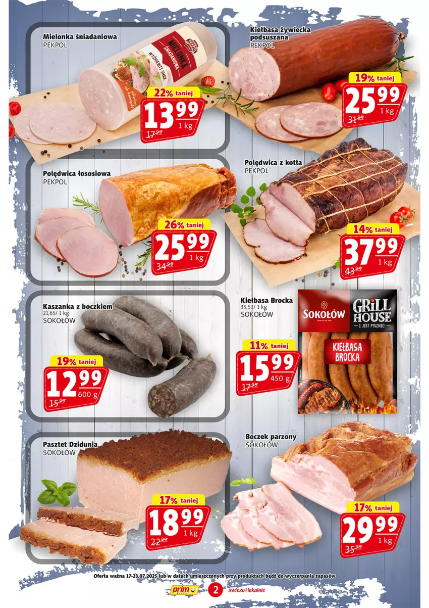 Gazetka promocyjna Prim Market - ważna 17.07 do 23.07.2025 - strona 2 - produkty: Boczek, Danio, Kiełbasa, Pasztet, Pekpol, Polędwica, Sok, Sokołów, Sos