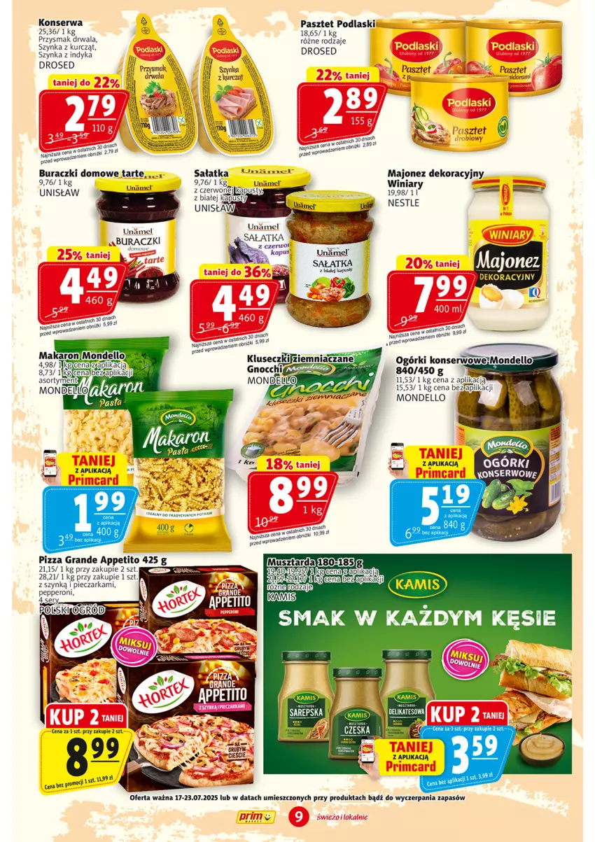 Gazetka promocyjna Prim Market - ważna 17.07 do 23.07.2025 - strona 9 - produkty: Buraczki, Gnocchi, Gra, Majonez, Pasztet, Piec, Pieczarka, Pizza, Podlaski, Sałat, Sałatka, Ser, Szynka, Winiary