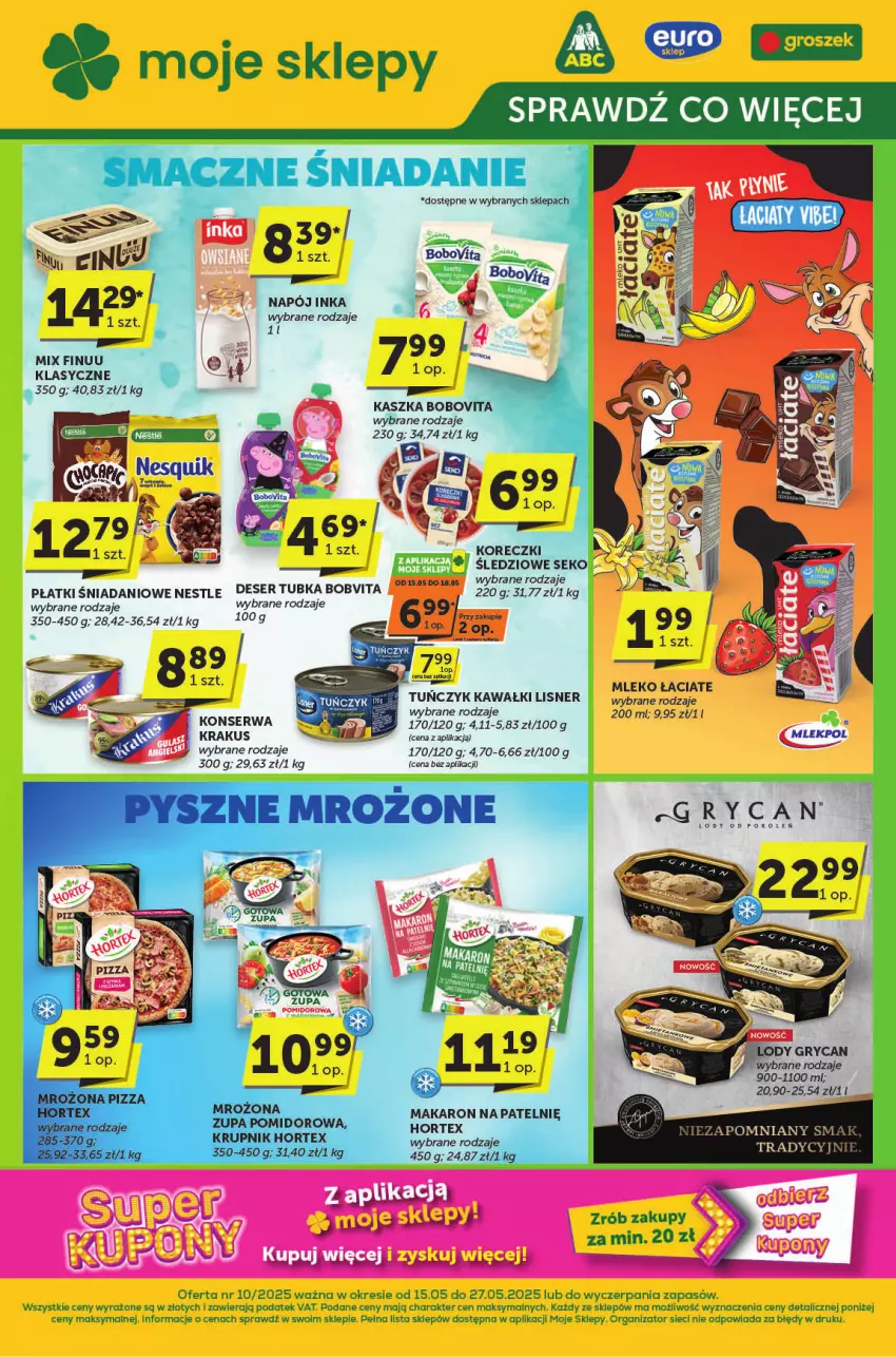 Gazetka promocyjna ABC - ważna 15.05 do 27.05.2025 - strona 1 - produkty: Amica, BoboVita, Danio, Deser, Fa, Finuu, Gry, Hortex, Krakus, Krupnik, Lody, Makaron, Mleko, SEKO, Ser, Zupa, Zupa pomidorowa