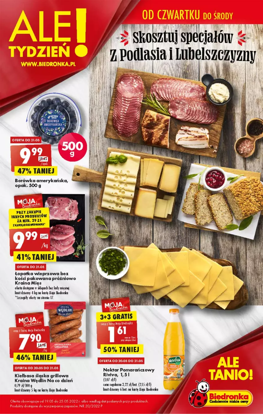 Gazetka promocyjna Biedronka - W tym tygodniu - ważna 19.05 do 25.05.2022 - strona 1 - produkty: Borówka, Borówka amerykańska, Dron, Fa, Gra, Grill, Kiełbasa, Kiełbasa śląska, Kosz, Nektar