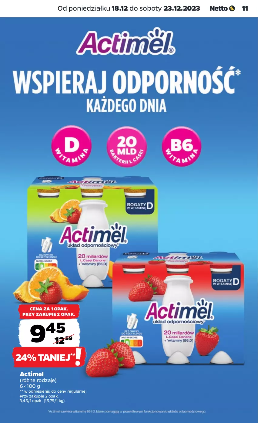 Gazetka promocyjna Netto - Artykuły spożywcze - ważna 18.12 do 23.12.2023 - strona 11 - produkty: Actimel