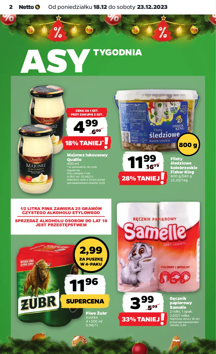 Gazetka promocyjna Netto - Artykuły spożywcze - ważna 18.12 do 23.12.2023 - strona 2 - produkty: Gra, Majonez, Papier, Piwa, Piwo, Ręcznik, Rolki