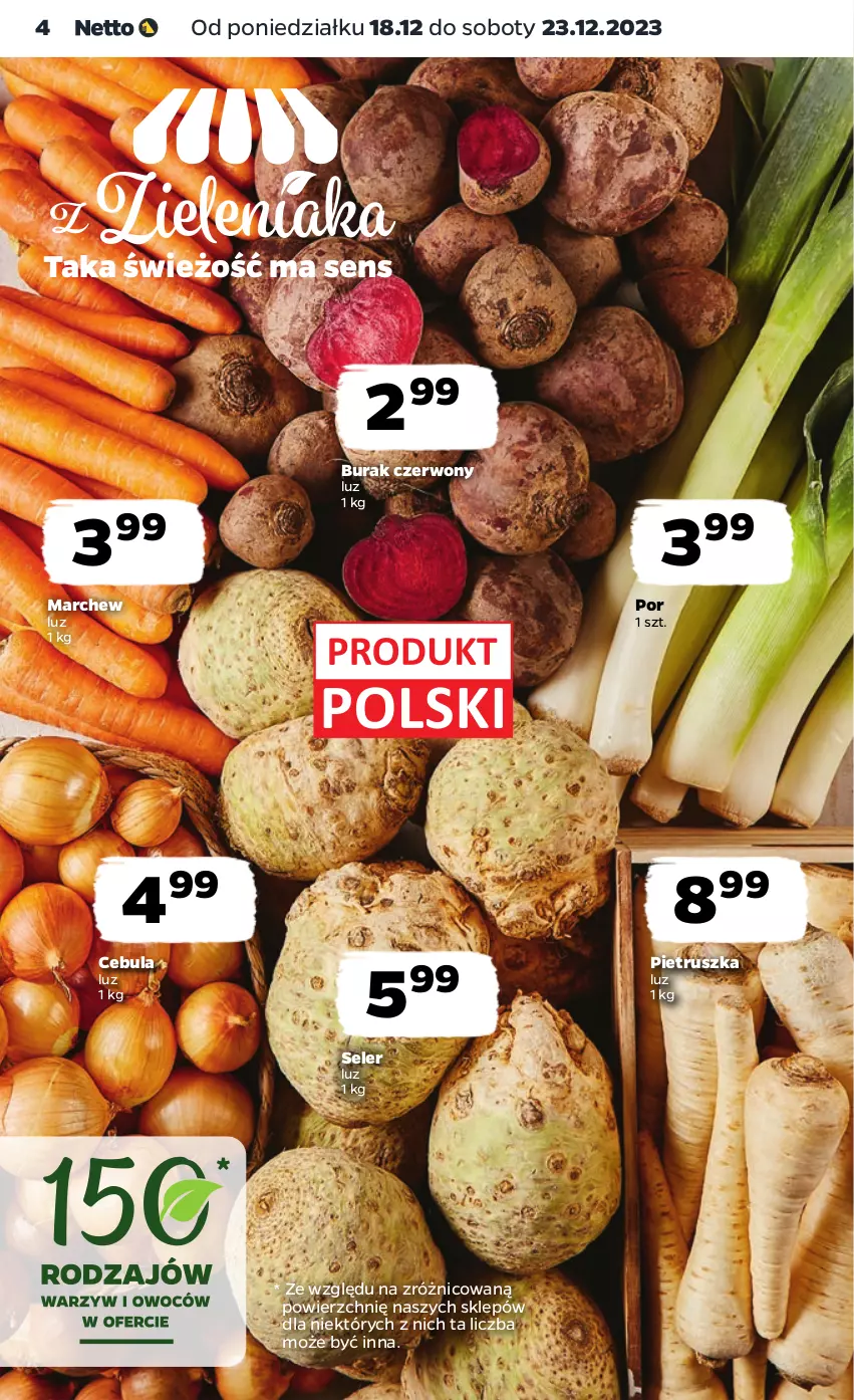 Gazetka promocyjna Netto - Artykuły spożywcze - ważna 18.12 do 23.12.2023 - strona 4 - produkty: Cebula, Pietruszka, Por