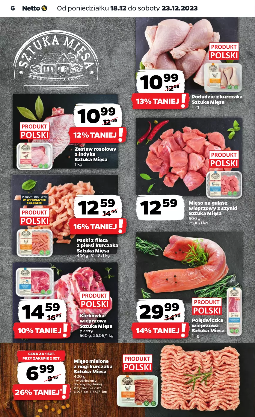 Gazetka promocyjna Netto - Artykuły spożywcze - ważna 18.12 do 23.12.2023 - strona 6 - produkty: Karkówka wieprzowa, Kurczak, Mięso, Mięso mielone, Mięso na gulasz, Podudzie z kurczaka, Polędwiczka wieprzowa