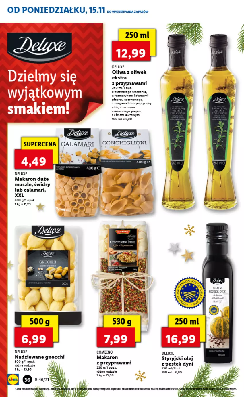 Gazetka promocyjna Lidl - GAZETKA - ważna 15.11 do 17.11.2021 - strona 36 - produkty: Gnocchi, Laur, Lion, Makaron, Mus, Olej, Oliwa z oliwek, Pieprz, Stek