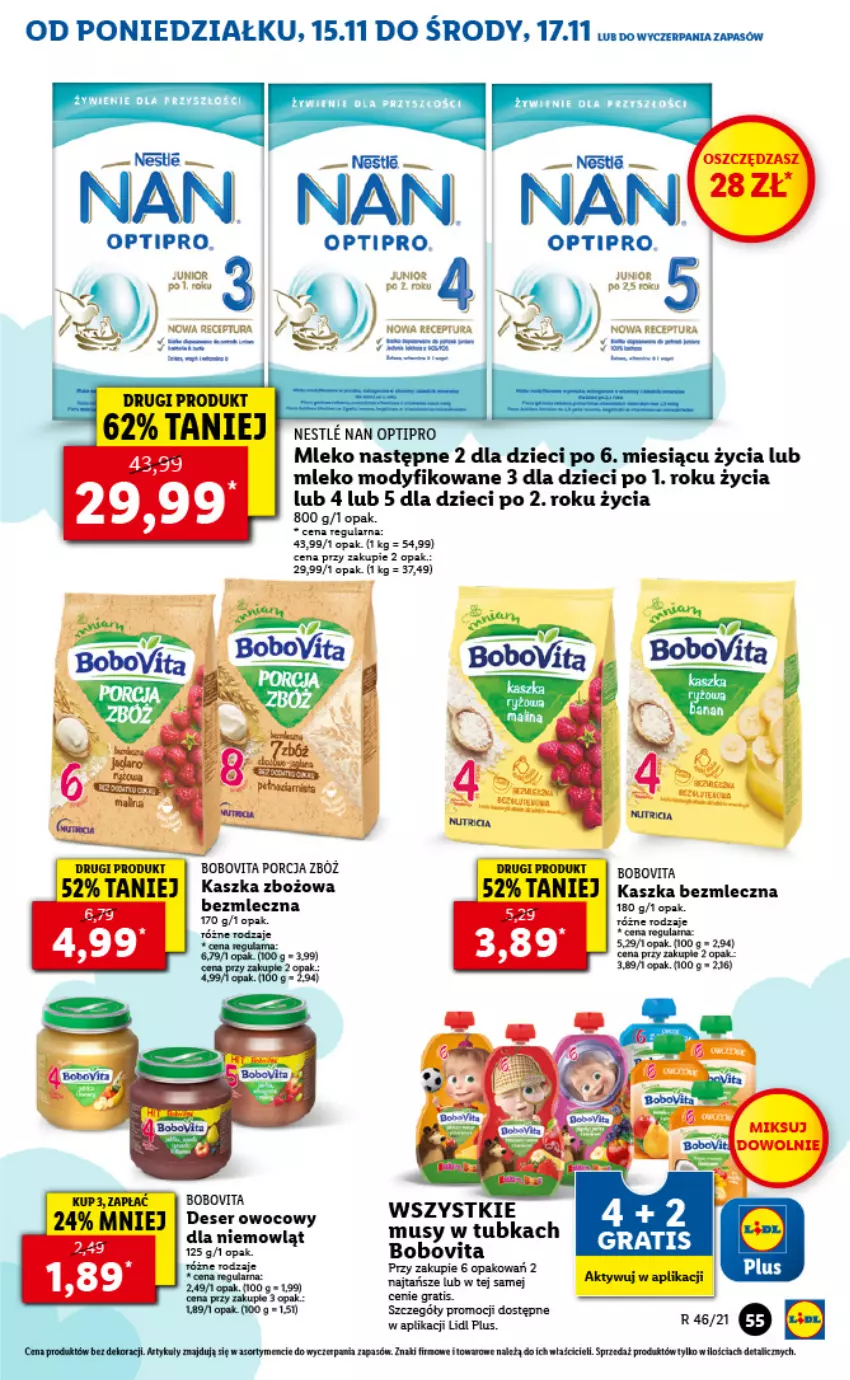 Gazetka promocyjna Lidl - GAZETKA - ważna 15.11 do 17.11.2021 - strona 55 - produkty: Dzieci, Gra, LANA, Mleko, Mleko modyfikowane, Mus, NAN Optipro, O nas, Por, Ryż, Ser