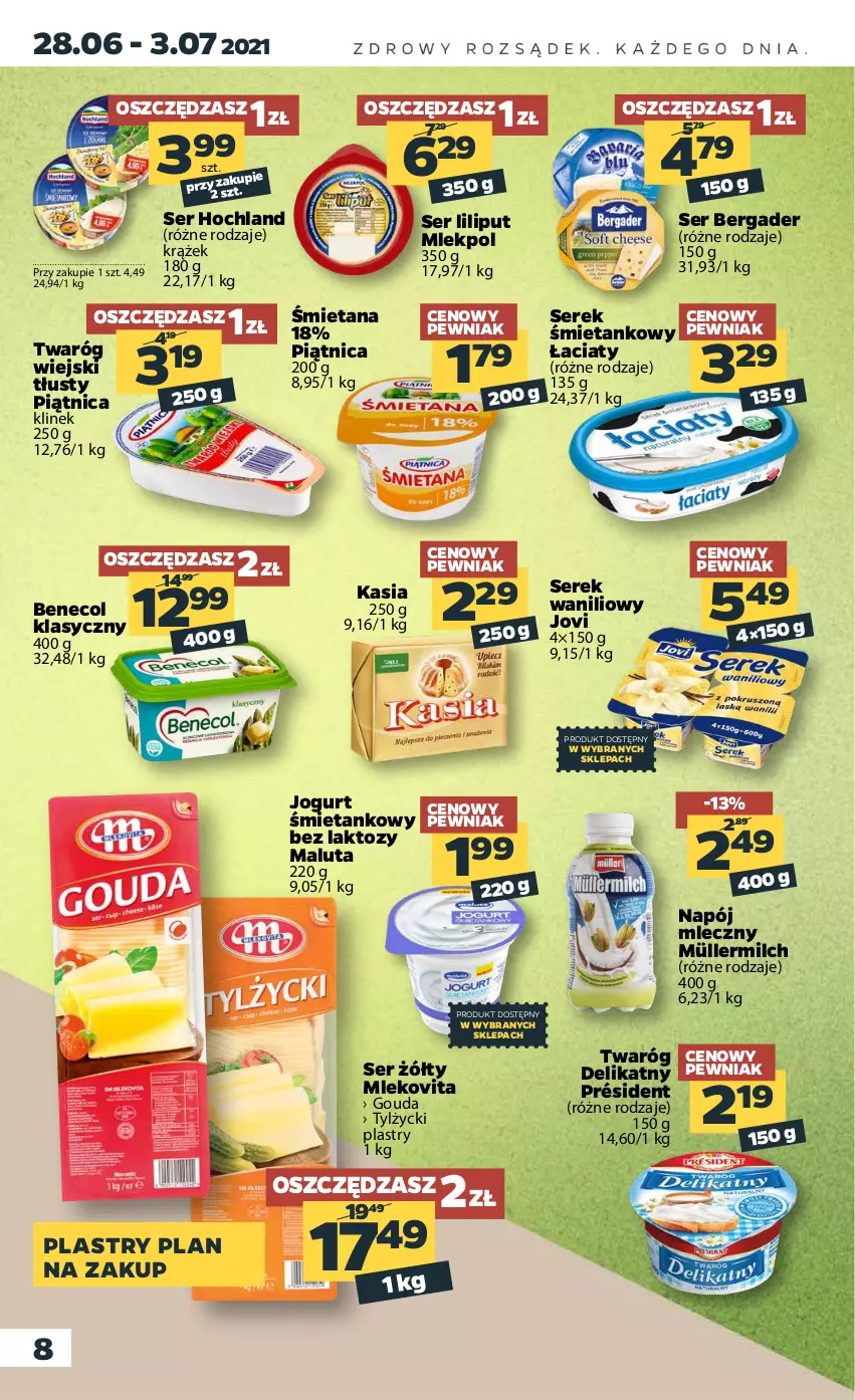 Gazetka promocyjna Netto - Gazetka spożywcza - ważna 28.06 do 03.07.2021 - strona 8 - produkty: Benecol, Gouda, Hochland, Jogurt, Kasia, Mleko, Mlekovita, Müller, Müllermilch, Napój, Napój mleczny, Piątnica, Président, Ser, Serek, Twaróg