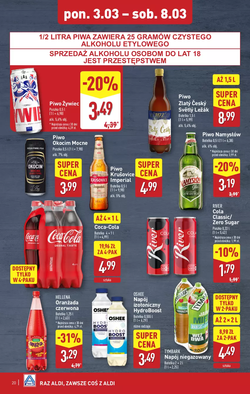 Gazetka promocyjna Aldi - Pełna oferta - ważna 03.03 do 08.03.2025 - strona 20 - produkty: Coca-Cola, Gra, Hellena, Koc, Namysłów, Napój, Napój izotoniczny, Napój niegazowany, Okocim, Oranżada, Oshee, Piwa, Piwo, Tymbark