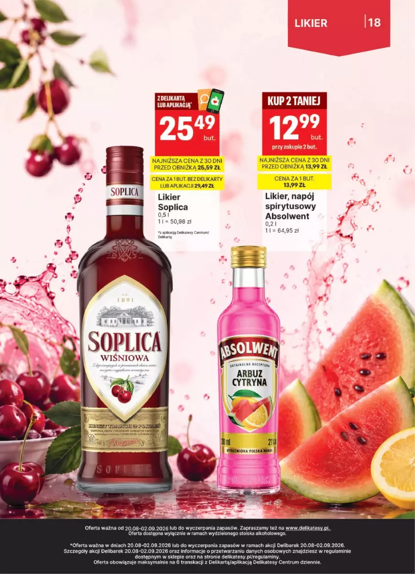 Gazetka promocyjna Delikatesy Centrum - Delibarek DC34-DC35 - ważna 20.08 do 02.09.2026 - strona 18 - produkty: Arbuz, Gin, Gry, Likier, Napój, Rama, Rum, Soplica, Tran