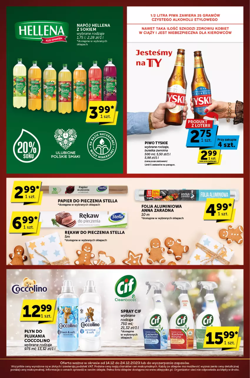 Gazetka promocyjna ABC - ważna 14.12 do 24.12.2023 - strona 12 - produkty: Coccolino, Folia aluminiowa, Hellena, Napój, Papier, Papier do pieczenia, Piec, Piwo, Rękaw do pieczenia, Sok, Tyskie