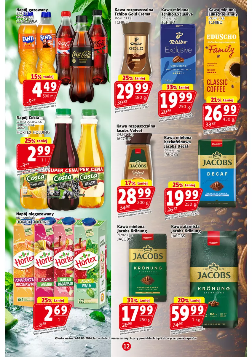 Gazetka promocyjna Prim Market - ważna 05.06 do 10.06.2026 - strona 12 - produkty: Gin, Hortex, Jacobs, Jacobs Velvet, Kawa, Kawa mielona, Kawa rozpuszczalna, Napój, Napój gazowany, Napój niegazowany, Por, Tchibo, Velvet
