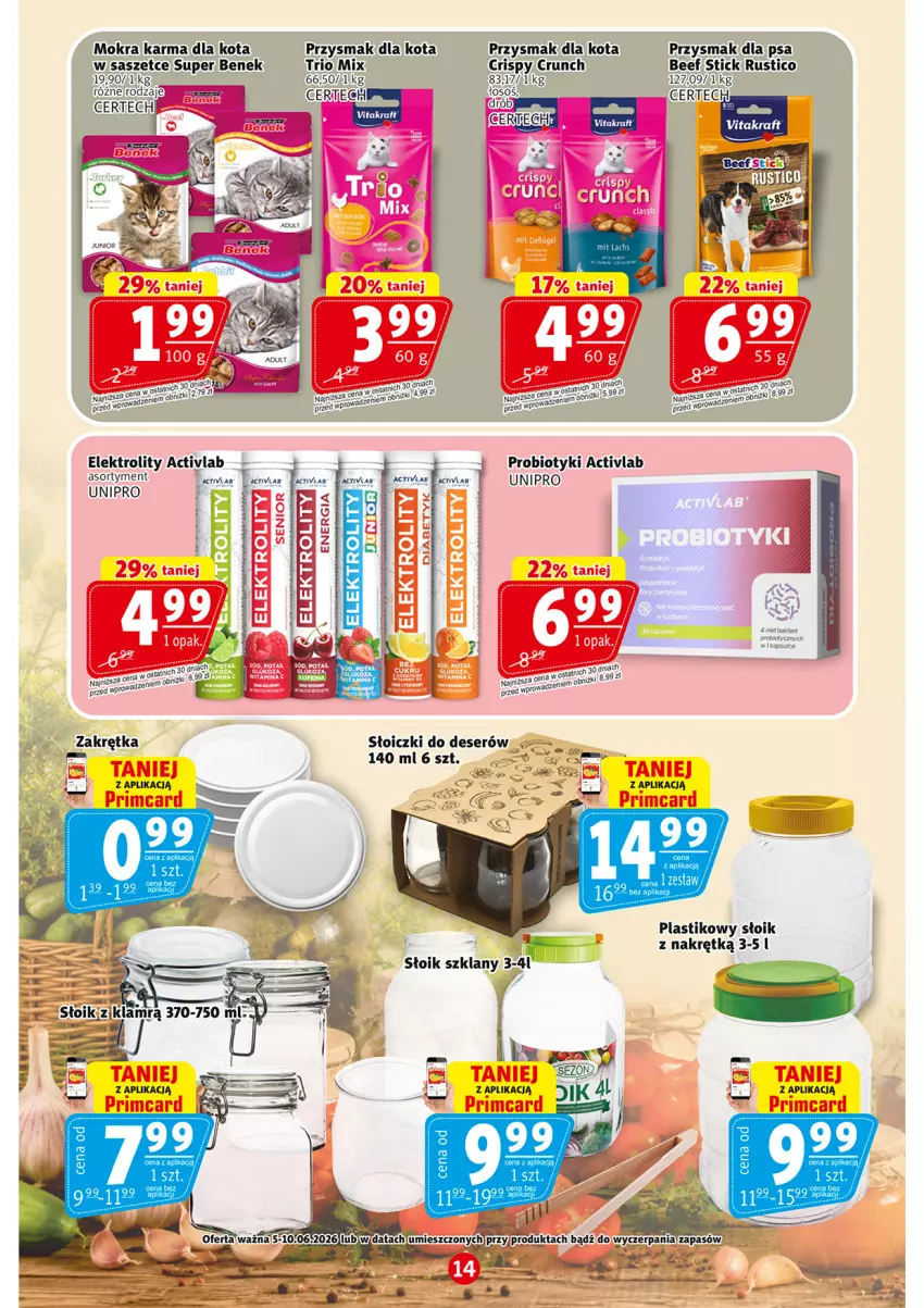 Gazetka promocyjna Prim Market - ważna 05.06 do 10.06.2026 - strona 14 - produkty: Deser, Fa, Mokra karma, Probiotyk, Przysmak dla kota, Przysmak dla psa, Rust, Ser, Słoiczki, Super Benek