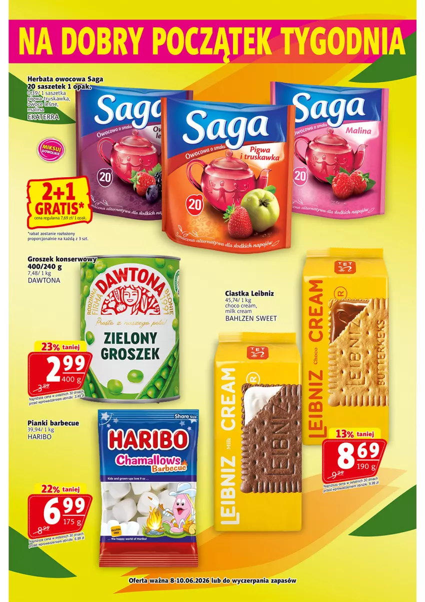 Gazetka promocyjna Prim Market - ważna 05.06 do 10.06.2026 - strona 22 - produkty: Ciastka, Dawtona, Haribo, Herbata, Herbata owocowa, Por, Saga