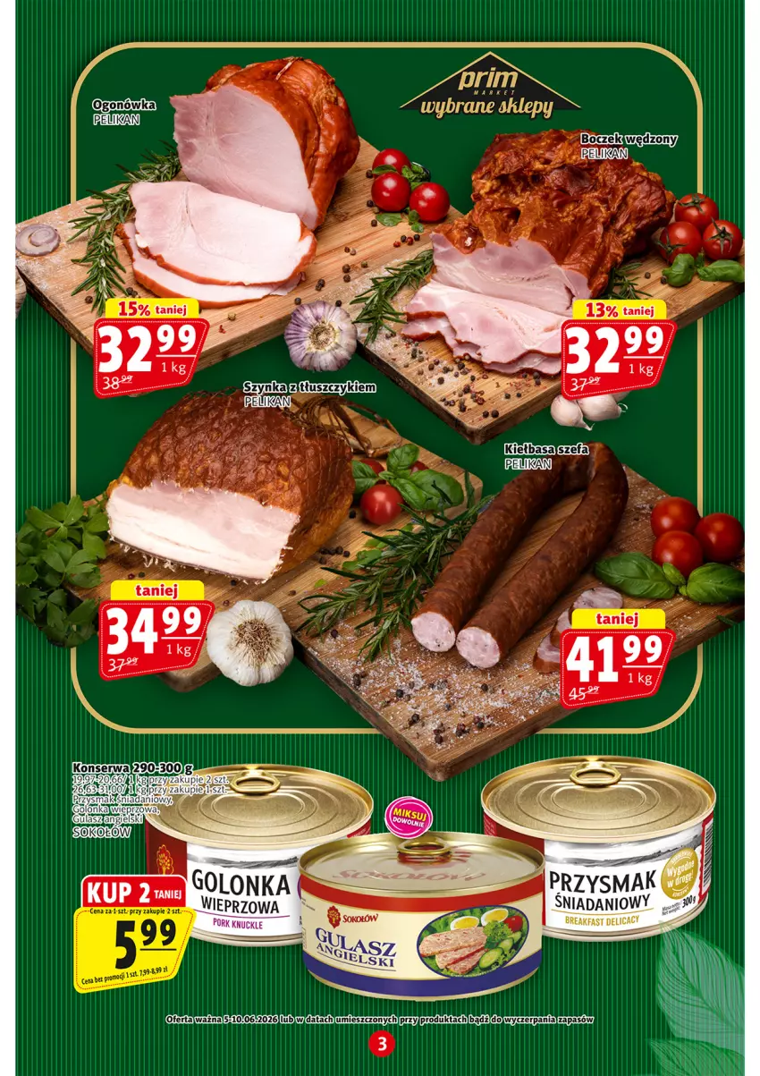 Gazetka promocyjna Prim Market - ważna 05.06 do 10.06.2026 - strona 3 - produkty: Boczek, Fa, K2, Kiełbasa, Ser, Sok, Sokołów