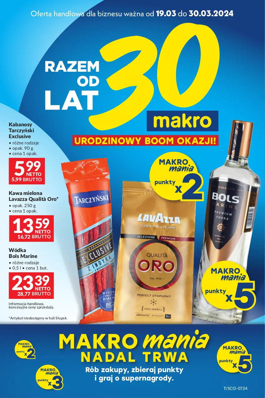 Gazetka promocyjna Makro - Oferta dla Twojego biznesu - oferta z alkoholem - ważna 19.03 do 30.03.2024 - strona 1 - produkty: Bols, Gra, Kabanos, Kawa, Kawa mielona, Lavazza, Tarczyński, Wódka