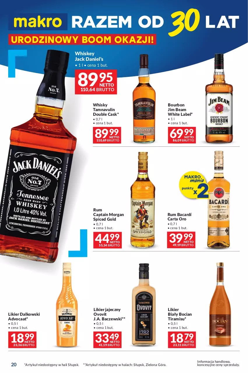 Gazetka promocyjna Makro - Oferta dla Twojego biznesu - oferta z alkoholem - ważna 19.03 do 30.03.2024 - strona 20 - produkty: Advocaat, Biały Bocian, Bourbon, Captain Morgan, Jim Beam, Likier, Likier jajeczny, Rum, Whiskey, Whisky