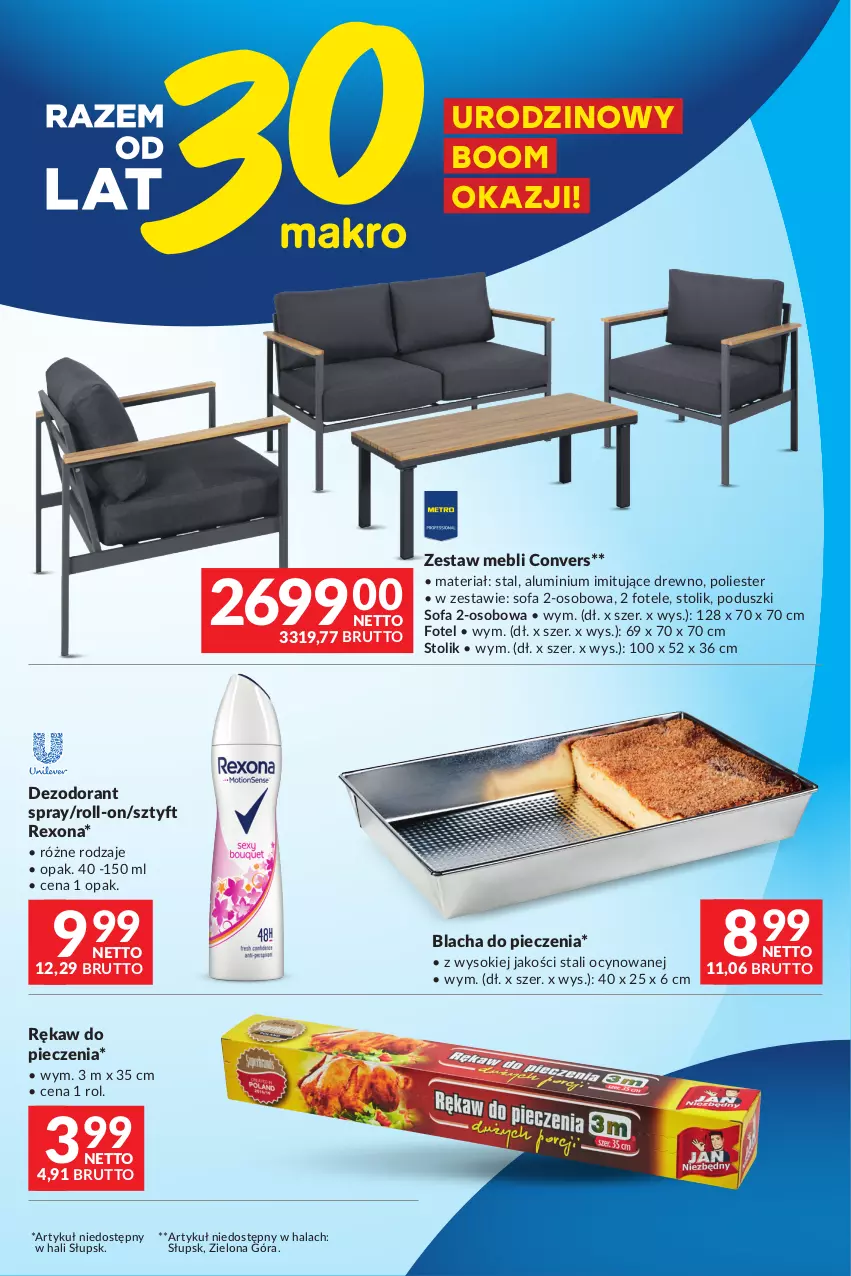 Gazetka promocyjna Makro - Oferta dla Twojego biznesu - oferta z alkoholem - ważna 19.03 do 30.03.2024 - strona 28 - produkty: Blacha do pieczenia, Dezodorant, Fa, Fotel, Piec, Rękaw do pieczenia, Rexona, Sofa, Sofa 2-osobowa, Sok, Stolik