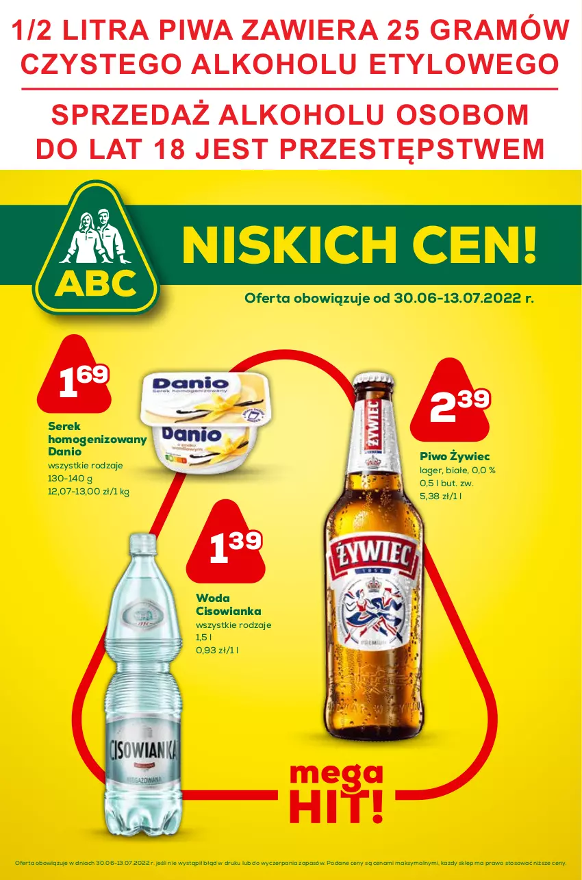 Gazetka promocyjna ABC - Gazetka - ważna 30.06 do 13.07.2022 - strona 1 - produkty: Cisowianka, Danio, Gra, Piwa, Piwo, Ser, Serek, Serek homogenizowany, Woda