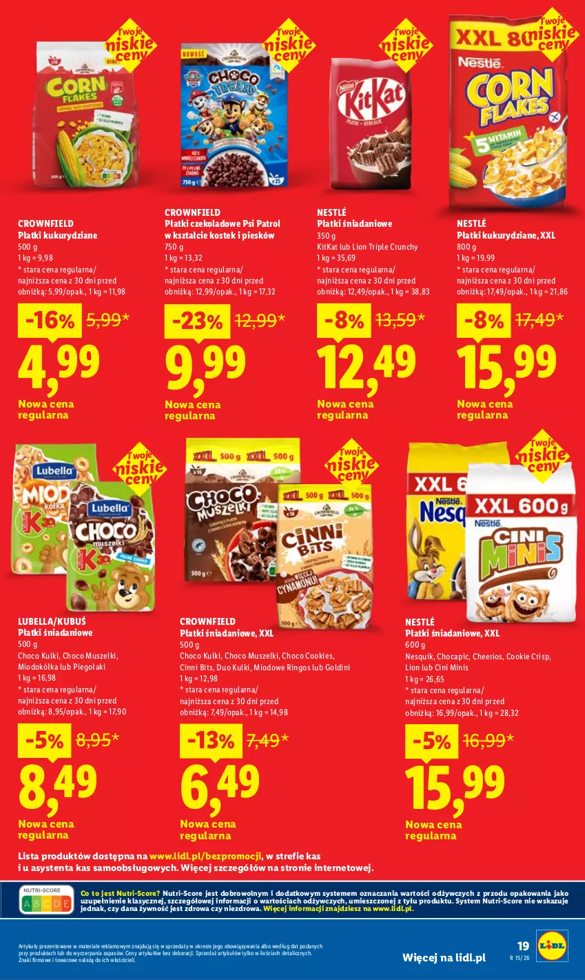 Gazetka promocyjna Lidl - Gazetka ważna od 9.04 do 11.04 - ważna 09.04 do 11.04.2026 - strona 19 - produkty: Bell, Bella, Cheerios, Cini Minis, Danio, Kubuś, Lion, Lubella, Mus, Nesquik, Nestlé, Psi Patrol, Stek