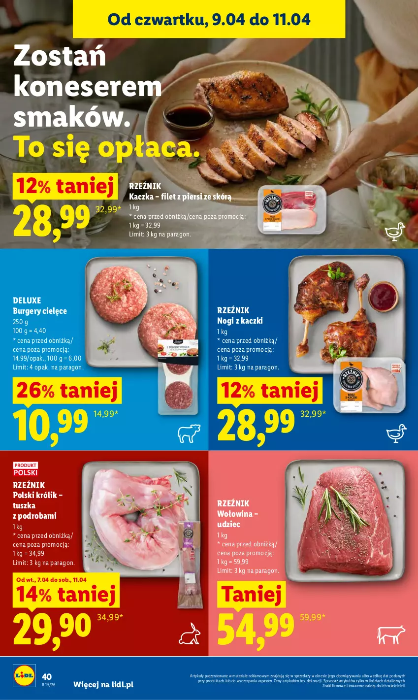 Gazetka promocyjna Lidl - Gazetka ważna od 9.04 do 11.04 - ważna 09.04 do 11.04.2026 - strona 38 - produkty: Burger, Kaczka, Królik, Ser, Tusz, Wołowina