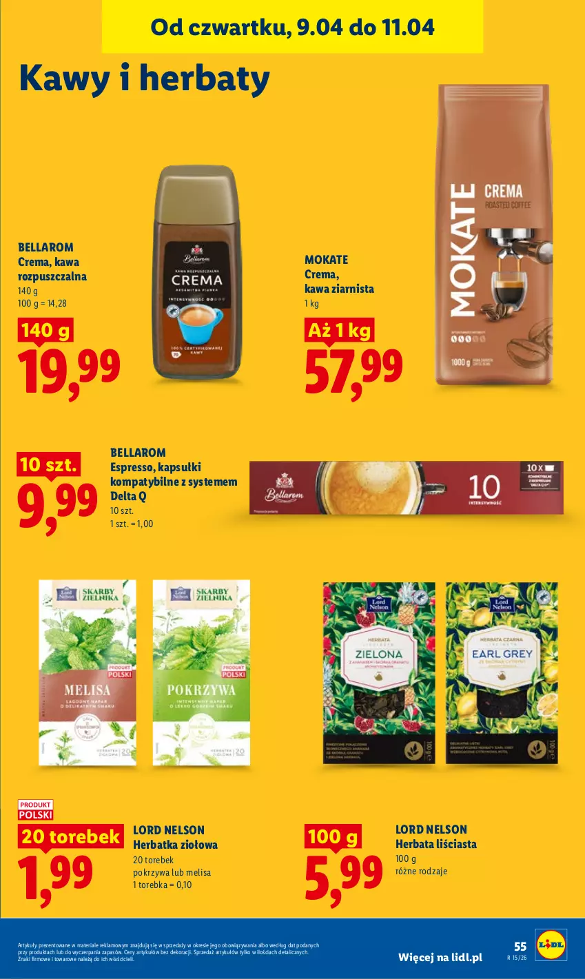Gazetka promocyjna Lidl - Gazetka ważna od 9.04 do 11.04 - ważna 09.04 do 11.04.2026 - strona 55 - produkty: Bell, Bella, Herbata, Kawa, Kawa rozpuszczalna, Kawa ziarnista, Torebka