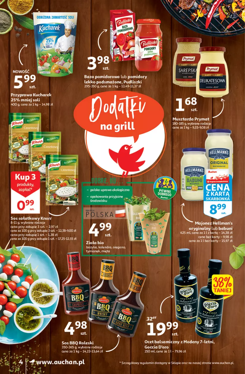 Gazetka promocyjna Auchan - Udane grillowanie jest w cenie Supermarkety - ważna 19.05 do 28.05.2022 - strona 4 - produkty: Bazyl, Bazylia, Gin, HP, Knorr, Kolendra, Kucharek, Majonez, Ocet, Ocet balsamiczny, Pudliszki, Sałat, Sos