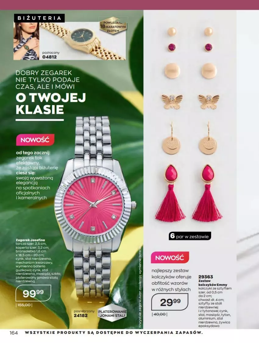 Gazetka promocyjna Avon - Czerwiec - ważna 01.06 do 30.06.2021 - strona 164 - produkty: Bateria, Bransoletka, Cynk, Kamera, Kolczyki, Tytan, Zegar, Zegarek