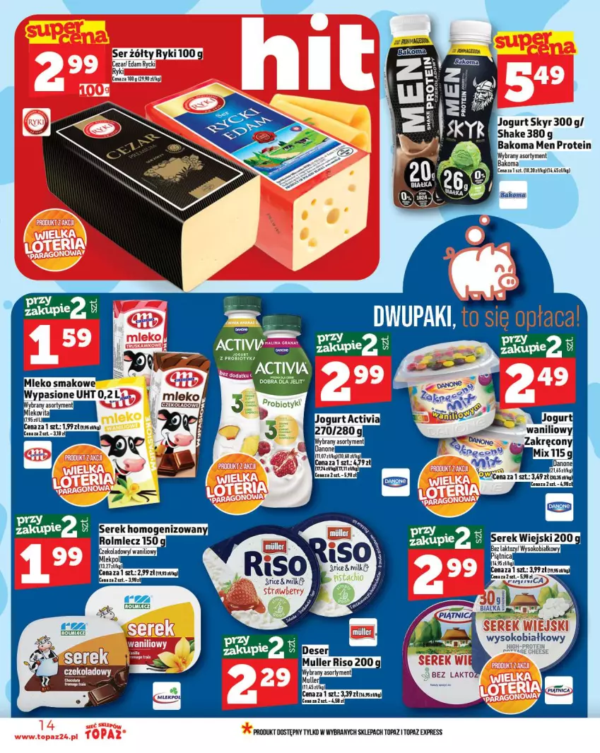 Gazetka promocyjna Topaz - Gazetka - ważna 11.09 do 17.09.2025 - strona 14 - produkty: Bakoma, Edam, Ser, Top