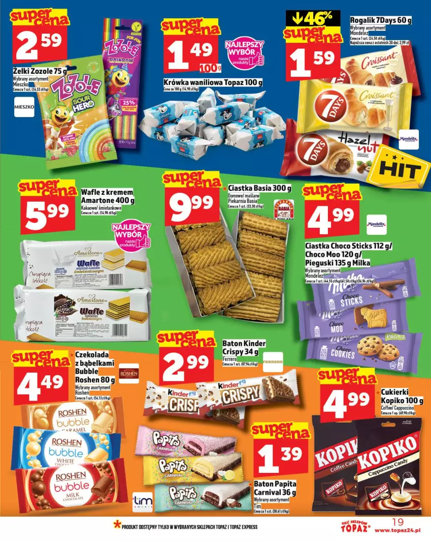 Gazetka promocyjna Topaz - Gazetka - ważna 11.09 do 17.09.2025 - strona 19 - produkty: Baton, Cukier, Cukierki, Czekolada, Rosie, Top