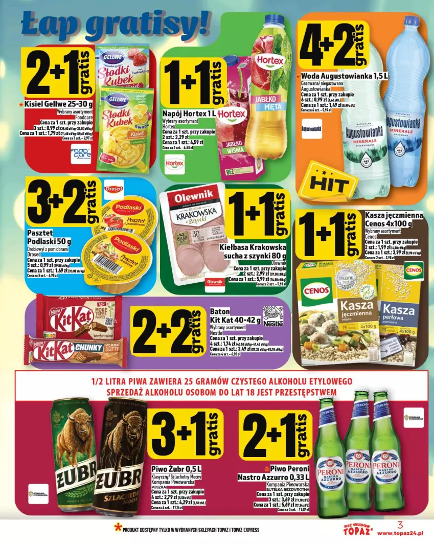 Gazetka promocyjna Topaz - Gazetka - ważna 11.09 do 17.09.2025 - strona 3 - produkty: Hortex, Kiełbasa, Kiełbasa krakowska, Kisiel, Napój, Piwo, Ser, Top