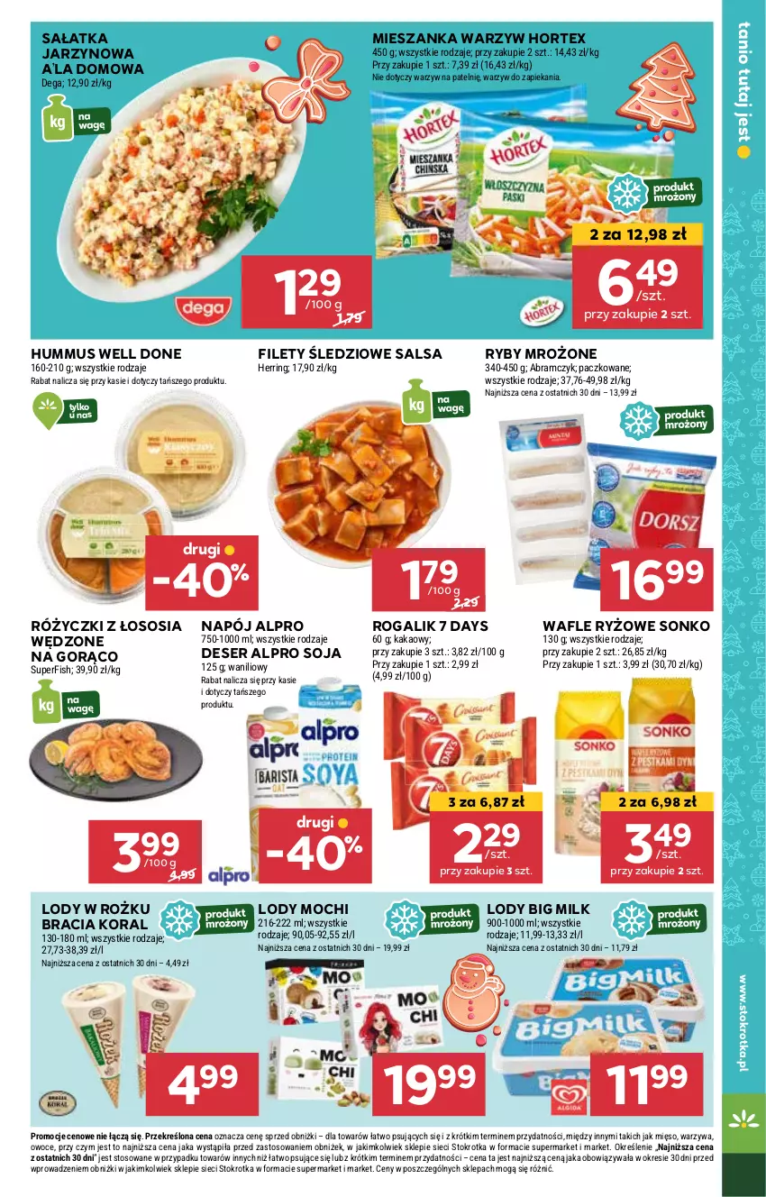 Gazetka promocyjna Stokrotka - Supermarket - ważna 21.11 do 27.11.2024 - strona 21 - produkty: 7 Days, Alpro, Big Milk, Deser, Hortex, Hummus, Kakao, Lody, Mięso, Mieszanka warzyw, Mus, Napój, Owoce, Rogal, Ryż, Sałat, Sałatka, Salsa, Ser, Sonko, Sos, Wafle, Warzywa