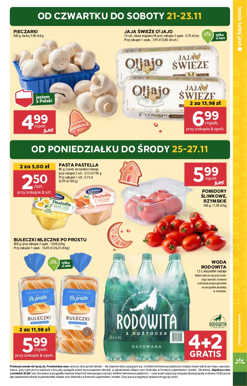 Gazetka promocyjna Stokrotka - Supermarket - ważna 21.11 do 27.11.2024 - strona 5 - produkty: Bułeczki, Bułeczki mleczne, Gra, Jaja, Mięso, Owoce, Pastella, Piec, Pomidory, Por, Warzywa, Woda